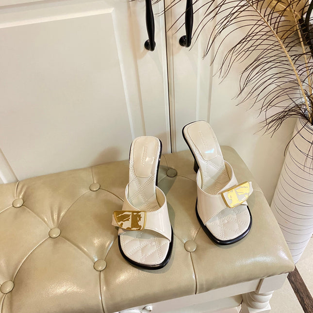 BURBERRY 26S HEELED SANDALS 100 MM IN CREAM WHITE CALFSKIN