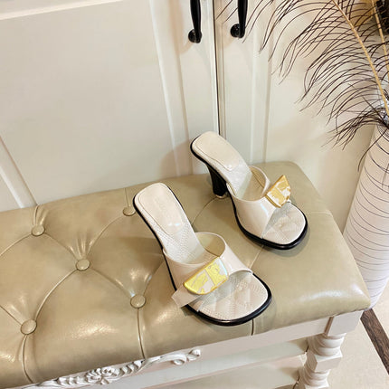 BURBERRY 26S HEELED SANDALS 100 MM IN CREAM WHITE CALFSKIN
