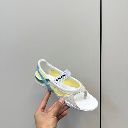 THONG SANDALS IN BEIGE SUEDE MIX YELLOW TECH FABRIC