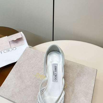 JIMMY CHOO 26S POINTED-TOE HIGH HEELS IN WHITE CRYSTAL EMBELLISHMENT