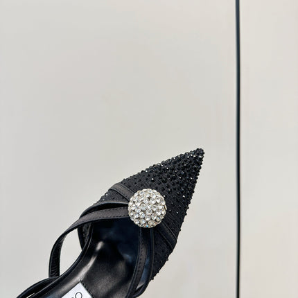 JIMMY CHOO 26S POINTED-TOE HIGH HEELS IN BLACK CRYSTAL EMBELLISHMENT