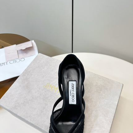 JIMMY CHOO 26S POINTED-TOE HIGH HEELS IN BLACK CRYSTAL EMBELLISHMENT