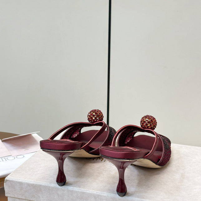 JIMMY CHOO 26S SACORA MULE 80 MM IN DARK RED CRYSTAL EMBELLISHMENT