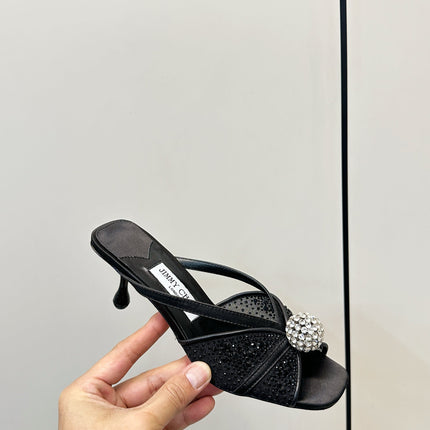 JIMMY CHOO 26S SACORA MULE 80 MM IN BLACK CRYSTAL EMBELLISHMENT