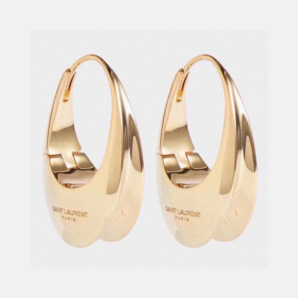 YSL 26S SCULPTED OVAL HOOP EARRINGS IN GOLD TONE METAL 615775