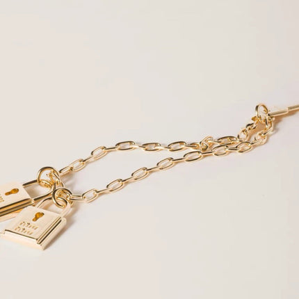 MIUMIU 26S DOUBLE PADLOCK CHARM CHAIN BRACELET IN GOLD TONE METAL 619260