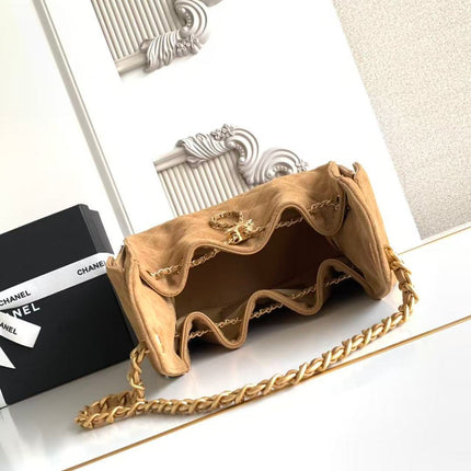 CHANEL 25S HOBO BAG 30 IN BROWN SUEDE WITH GOLD HARDWARE