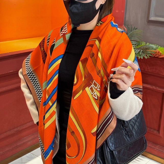 HERMES 25S SCARF 140 IN SILK CASHMERE 989482