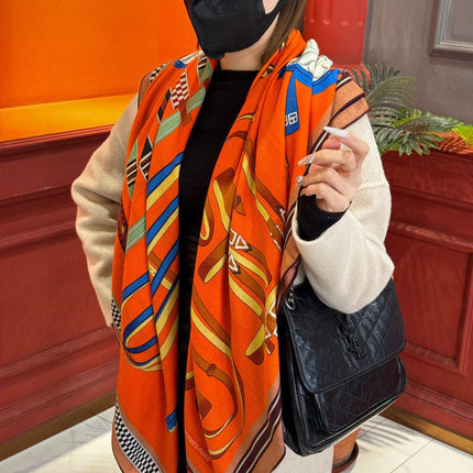 HERMES 25S SCARF 140 IN SILK CASHMERE 989482