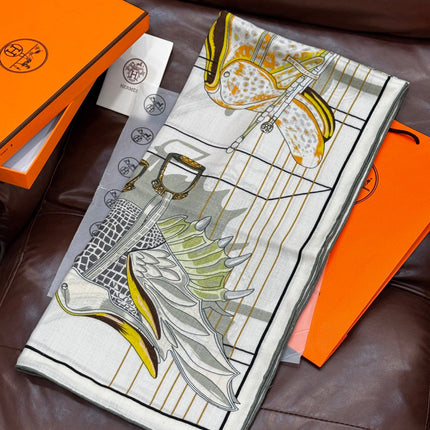 HERMES 25S SCARF 140 IN SILK CASHMERE 989483