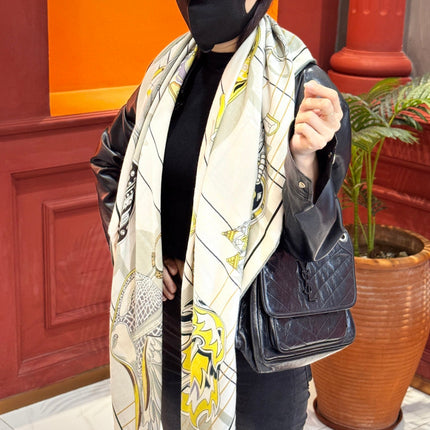 HERMES 25S SCARF 140 IN SILK CASHMERE 989483
