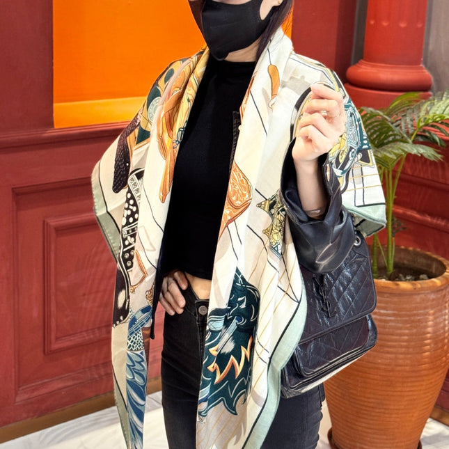 HERMES 25S SCARF 140 IN SILK CASHMERE 989484