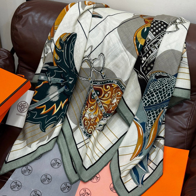 HERMES 25S SCARF 140 IN SILK CASHMERE 989484