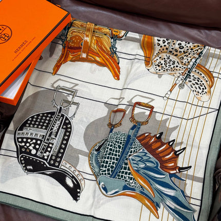 HERMES 25S SCARF 140 IN SILK CASHMERE 989484