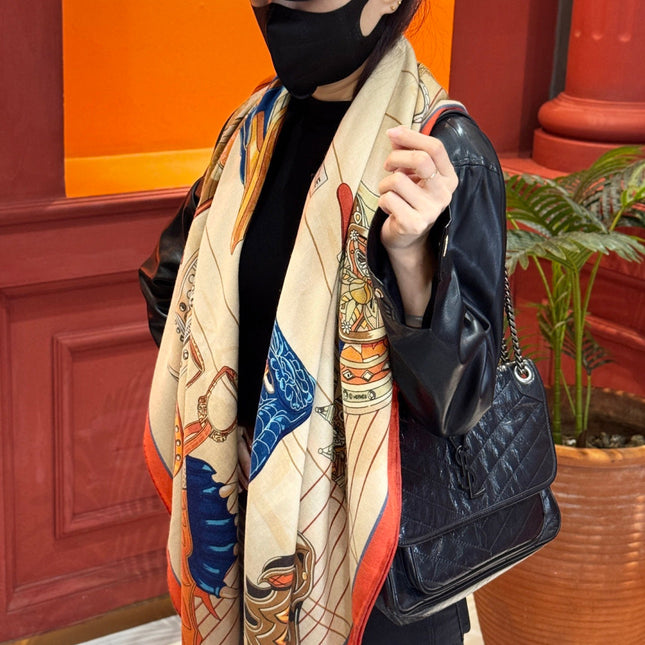 HERMES 25S SCARF 140 IN SILK CASHMERE 989485