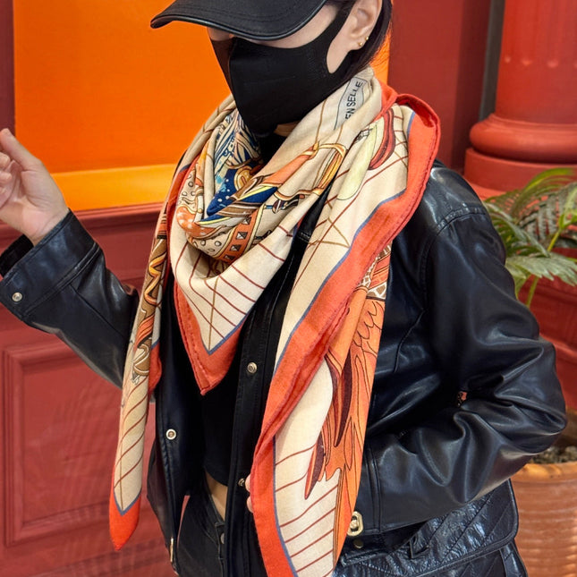 HERMES 25S SCARF 140 IN SILK CASHMERE 989485