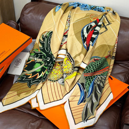 HERMES 25S SCARF 140 IN SILK CASHMERE 989487