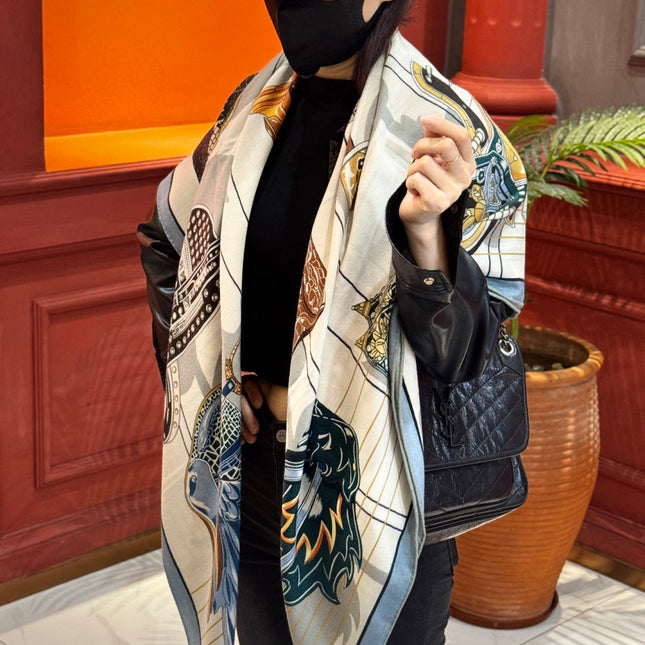 HERMES 25S SCARF 140 IN SILK CASHMERE 989488