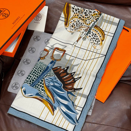 HERMES 25S SCARF 140 IN SILK CASHMERE 989488