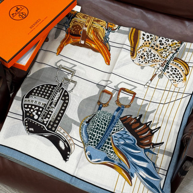 HERMES 25S SCARF 140 IN SILK CASHMERE 989488