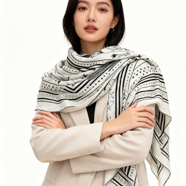 HERMES 25S SCARF 140 IN SILK CASHMERE 991677