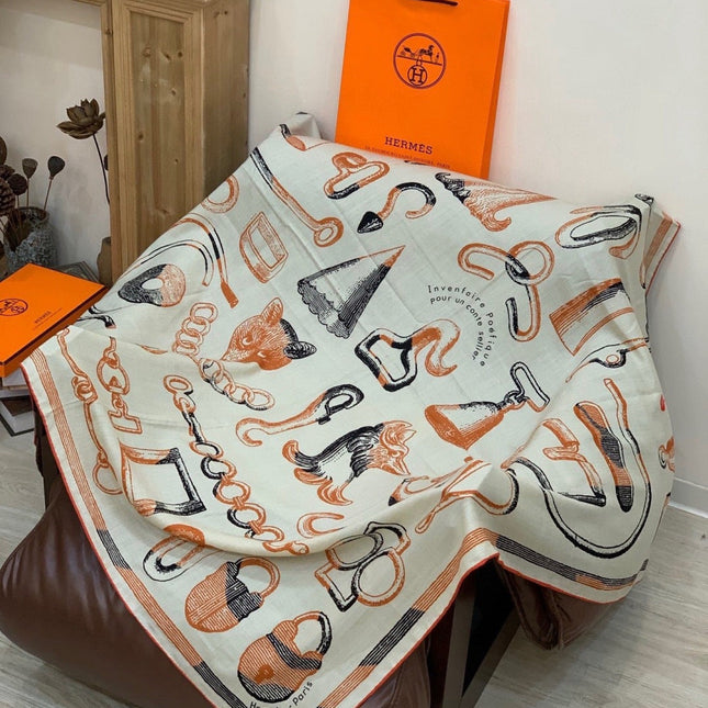 HERMES 25S SCARF 137 IN SILK CASHMERE 991692