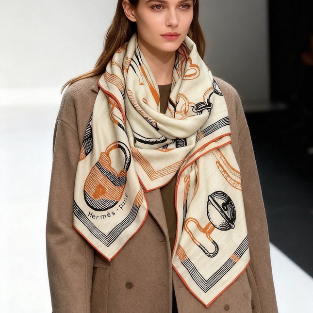 HERMES 25S SCARF 137 IN SILK CASHMERE 991692