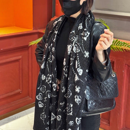 CHANEL 26S PRINTED SHAWL 200 IN SILK 313396