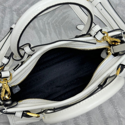 PRADA 25S BONNIE MINI HANDBAG 23 IN WHITE CALFSKIN GOLD HARDWARE