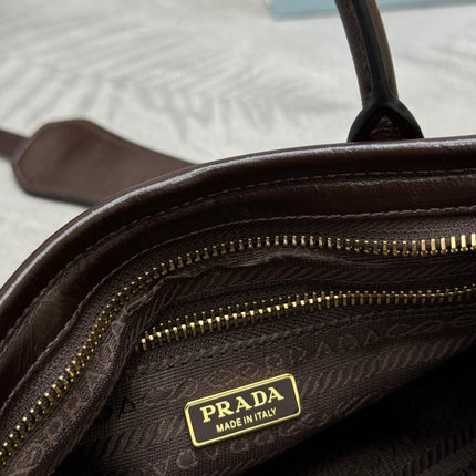 PRADA 25S BONNIE MINI HANDBAG 23 IN DARK BROWN CALFSKIN GOLD HARDWARE