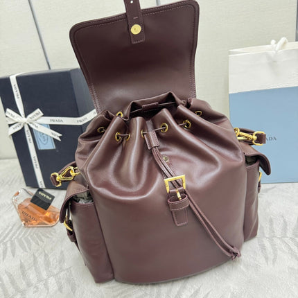 PRADA 25S EXPLORE MEDIUM BACKPACK 29 IN SIENNA CALFSKIN GOLD HARDWARE