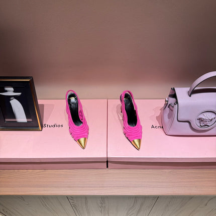 BALMAIN 26S SLINGBACK HEELS 100 MM IN DARK PINK SUEDE