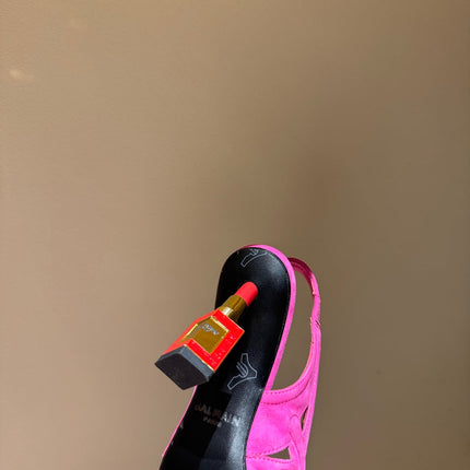 BALMAIN 26S SLINGBACK HEELS 100 MM IN DARK PINK SUEDE