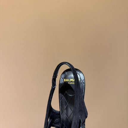 BALMAIN 26S SLINGBACK HEELS 100 MM IN BLACK SUEDE