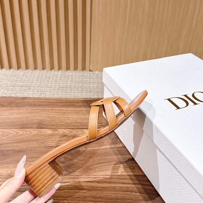 DIOR 26S HEEL SANDALS IN CARAMEL BROWN CALFSKIN STRAPPY