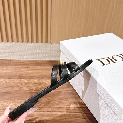 DIOR 26S MULTI STRAP SLIDE SANDALS IN BLACK CALFSKIN GOLD BUCKLE