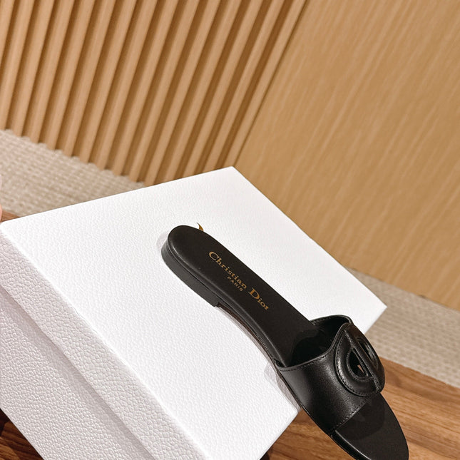 DIOR 26S SLIDE SANDALS IN BLACK CALFSKIN CD LOGO