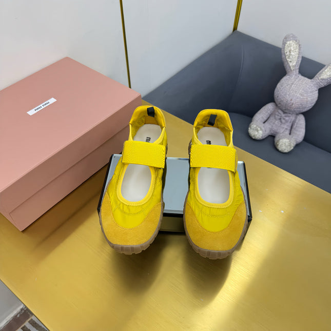 BALLERINAS SHOES IN YELLOW TYRE TECHNICAL FABRIC AND SUEDE