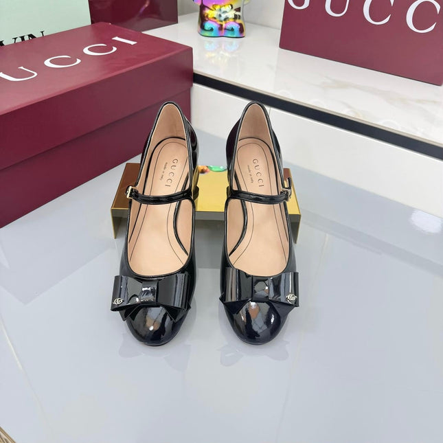 GG MARY JANE 25S IN BLACK LAMBSKIN WITH BOW