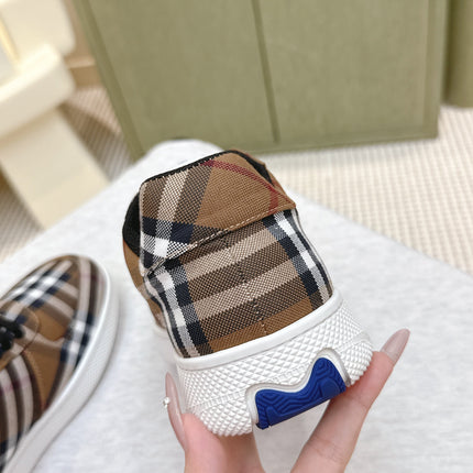 BURBERRY 26S PLAID TERRACE SNEAKERS IN BROWN CANVAS