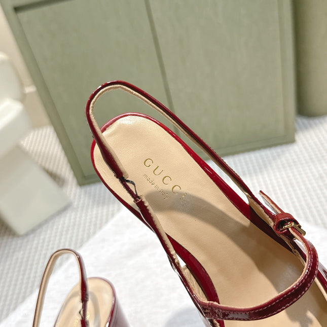GG HORSEBIT SLINGBACK IN BURGUNDY RED SHINY CALFSKIN