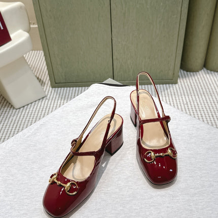 GG HORSEBIT SLINGBACK IN BURGUNDY RED SHINY CALFSKIN