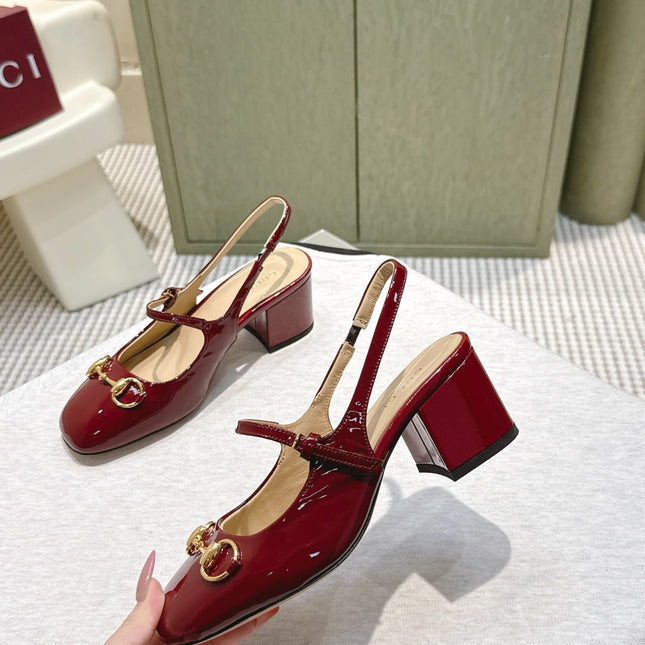 GG HORSEBIT SLINGBACK IN BURGUNDY RED SHINY CALFSKIN