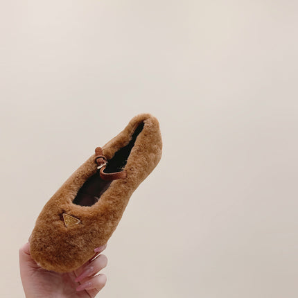 PRADA 25S MARY JANE BALLET FLATS IN BROWN FUR