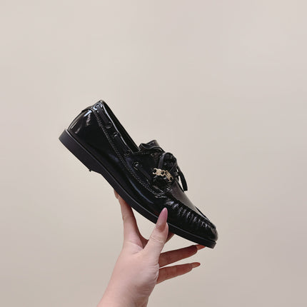 CELINE 26S LACE-UP LOAFERS IN BLACK GLOSSY CALFSKIN