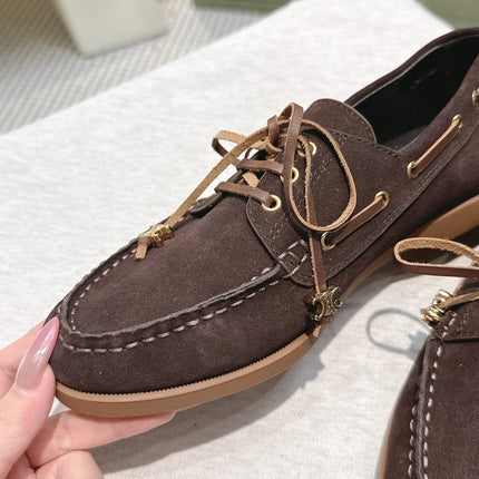 CELINE 26S LACE-UP LOAFERS IN DARK BROWN SUEDE