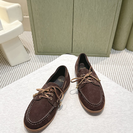 CELINE 26S LACE-UP LOAFERS IN DARK BROWN SUEDE