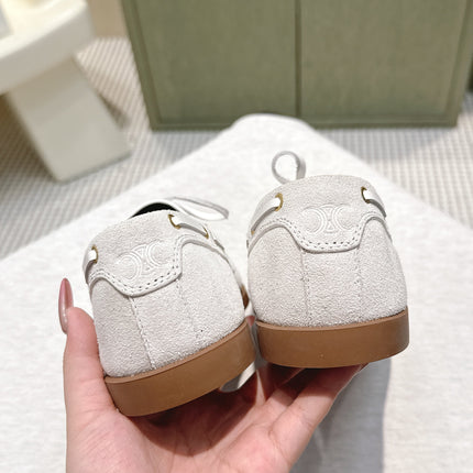 CELINE 26S LACE-UP LOAFERS IN OFF-WHITE BEIGE SUEDE