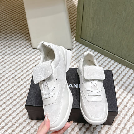 CHANEL 25S SNEAKERS 35MM IN GREIGE SUEDE WITH VELCRO STRAPS
