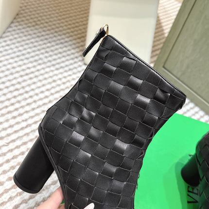 BOTTEGA VENETA 26S INTRECCIATO BOOTS 70 MM IN BLACK LAMBSKIN